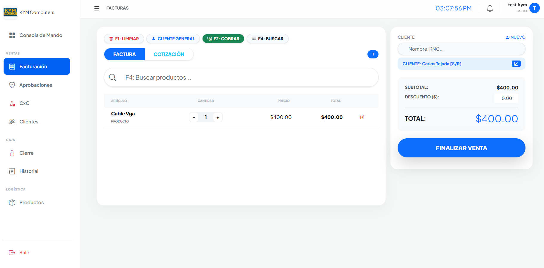 FacturaYA - Pantalla principal del sistema